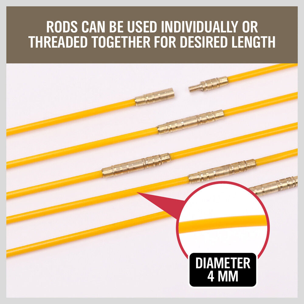 Fiberglass Electrician Push Pull Rods | 3.3M | 4mm Cable Contractors Duct Tool