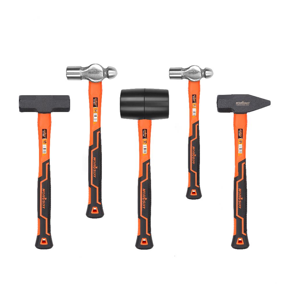 Hammer Set | 5-Piece | Rubber, Ball Pein, Sledge, Cross Pein Mallet with TPR Grip Handles