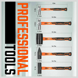 Hammer Set | 5-Piece | Rubber, Ball Pein, Sledge, Cross Pein Mallet with TPR Grip Handles