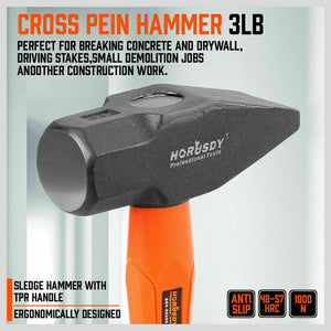 Hammer Set | 5-Piece | Rubber, Ball Pein, Sledge, Cross Pein Mallet with TPR Grip Handles