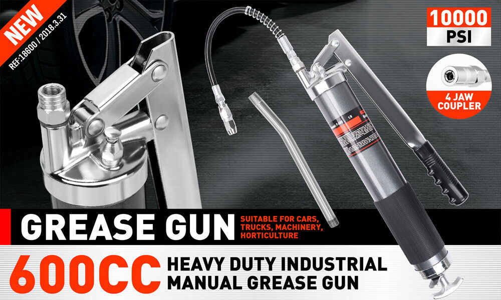 Manual Grease Gun | Heavy Duty | 600CC | Flexible Hose Coupler | 10,000 PSI Oiling Tools