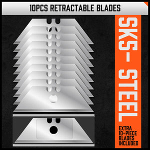 Box Cutter Utility Knife Set | 4-Piece | Snap-Off Retractable Grip Handle | 10 Spare Blades