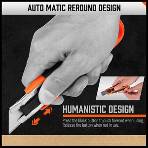Box Cutter Utility Knife Set | 4-Piece | Snap-Off Retractable Grip Handle | 10 Spare Blades