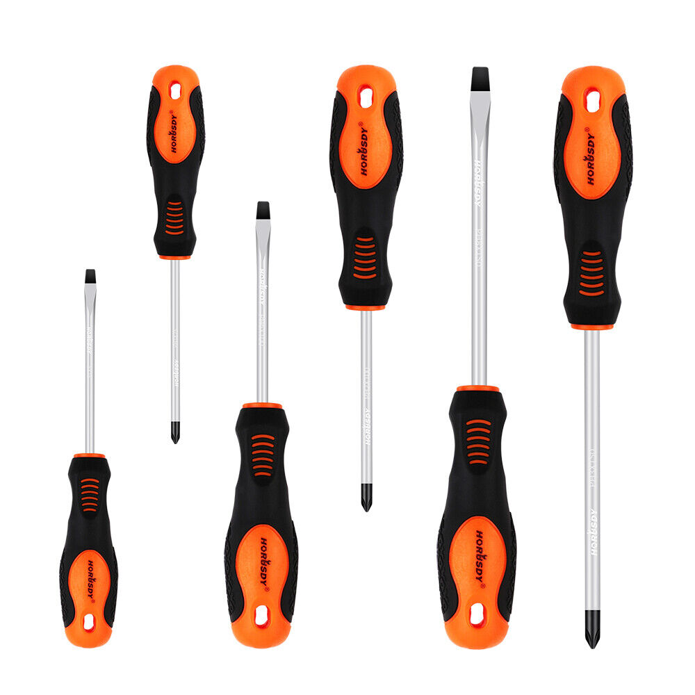 HORUSDY Magnetic Screwdriver Set | 6-Piece | Non-Slip Handle | Phillips & Slotted Tools