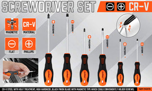 HORUSDY Magnetic Screwdriver Set | 6-Piece | Non-Slip Handle | Phillips & Slotted Tools
