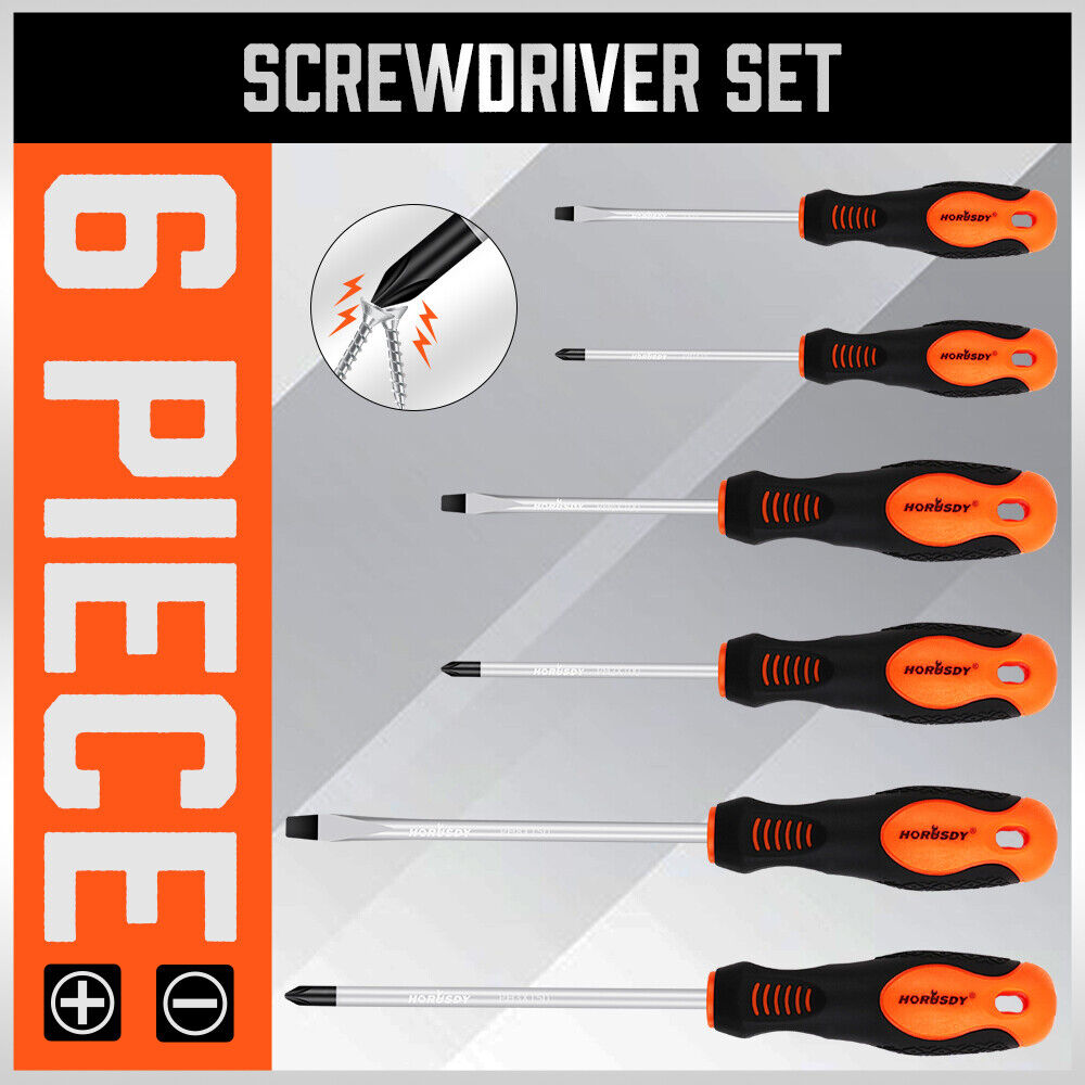 HORUSDY Magnetic Screwdriver Set | 6-Piece | Non-Slip Handle | Phillips & Slotted Tools