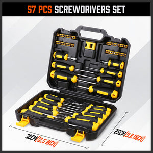 Magnetic Screwdriver Set | 57-Piece | Slotted Phillips Hex Pozidriv Torx Key Bits | Hand Tool Kit