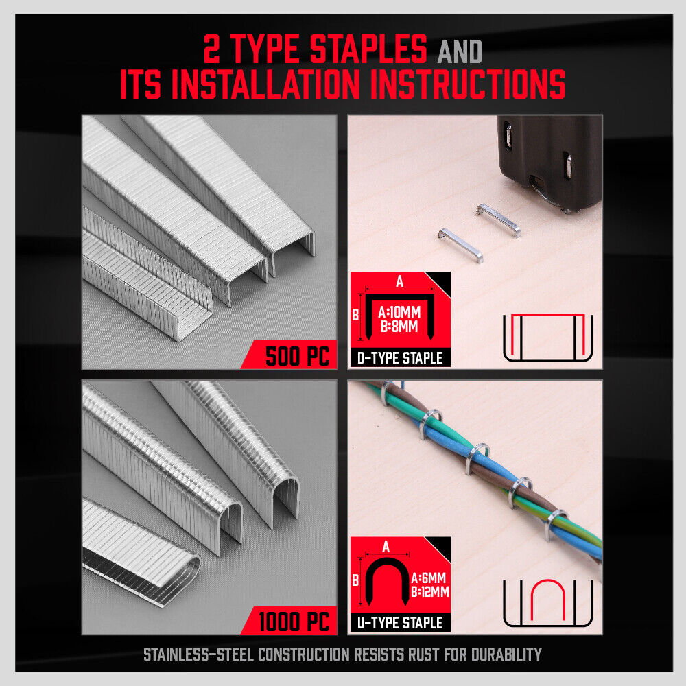 Heavy Duty Staple Gun Set | 2-in-1 Stapler | 1500 Staples Included | Tacker Hand Fastener Tool
