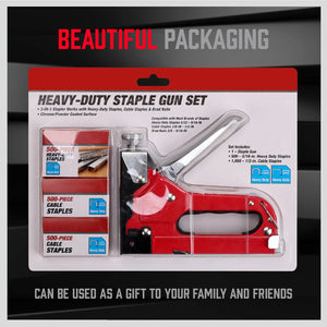 Heavy Duty Staple Gun Set | 2-in-1 Stapler | 1500 Staples Included | Tacker Hand Fastener Tool