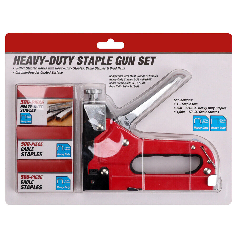 Heavy Duty Staple Gun Set | 2-in-1 Stapler | 1500 Staples Included | Hand Tacker Fastener Tool
