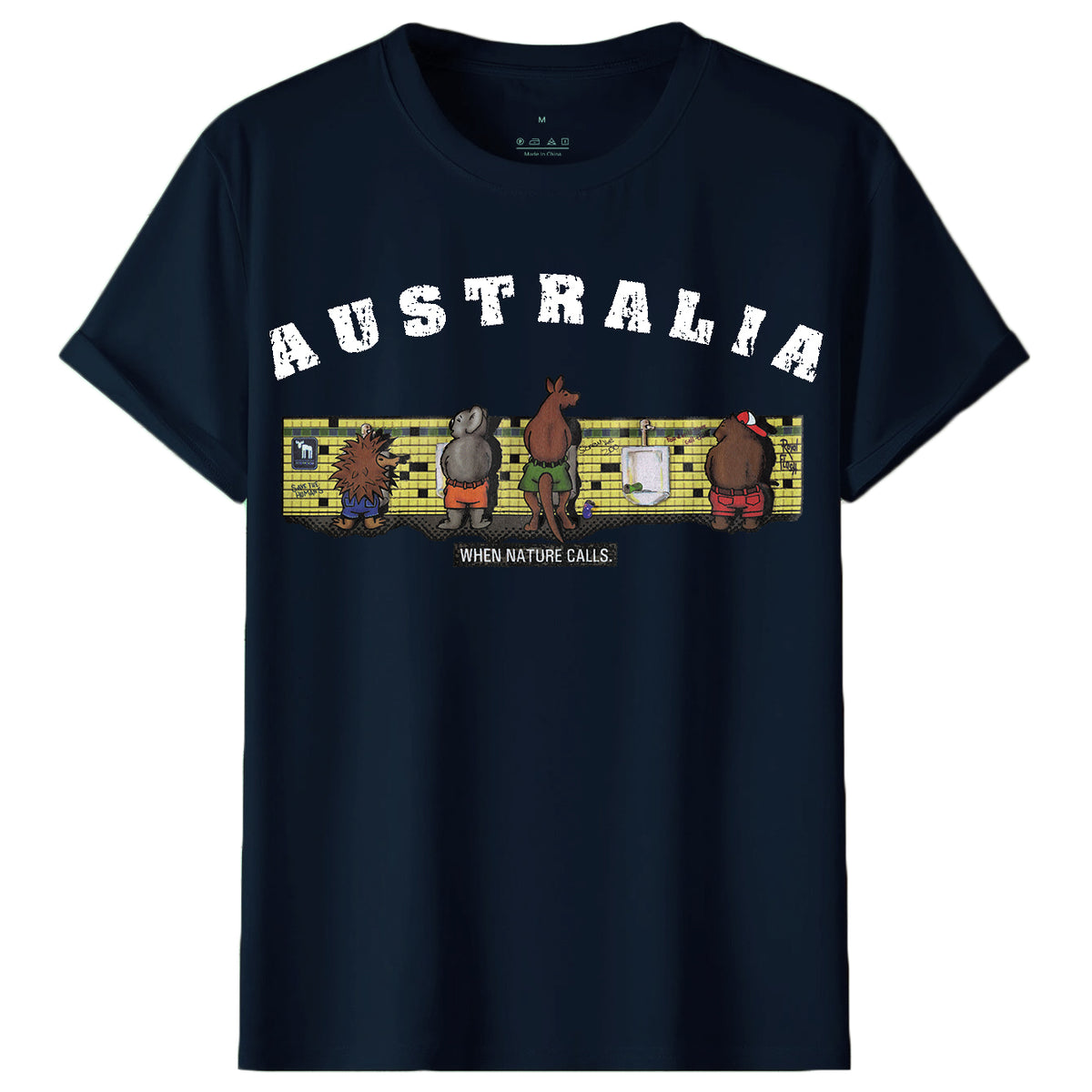 Adult 100% Cotton T-Shirt | Australia When Nature Calls Souvenir Tee | Navy | Size 2XL