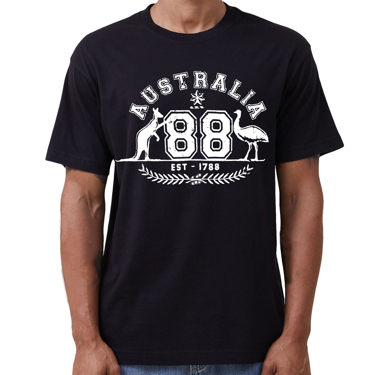 Adult Unisex 100% Cotton T-Shirt | Australia Kangaroo Emu Aussie Souvenir Tee | Black | Size XL
