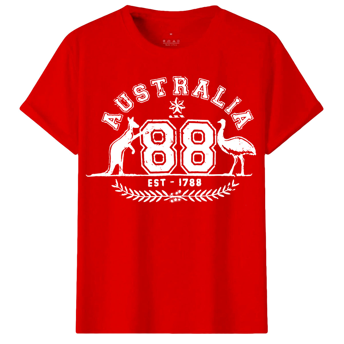 Adult Unisex 100% Cotton T-Shirt | Australia Kangaroo Emu Aussie Souvenir Tee | Red | Size S