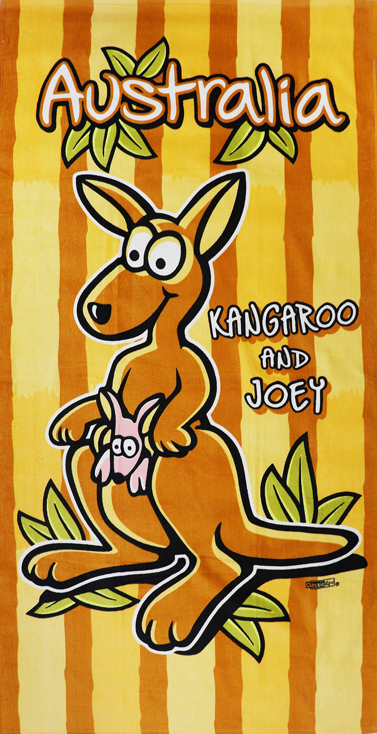 100% Cotton | Australian Souvenir Aussie Kangaroos Flag Soft Beach Bath Towel | Gift | Kangaroo