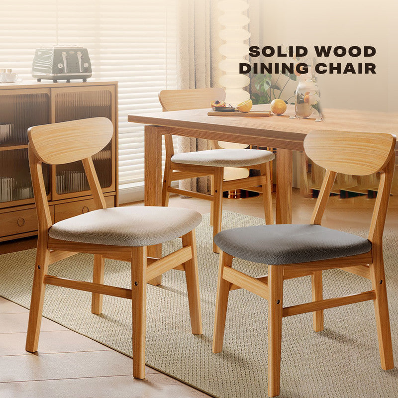 Dining Chairs | Kitchen Chair | Natural Wood | Linen Fabric | Cafe Lounge Chairs