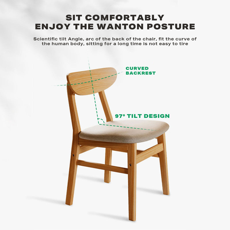 Dining Chairs | Kitchen Chair | Natural Wood | Linen Fabric | Cafe Lounge Chairs