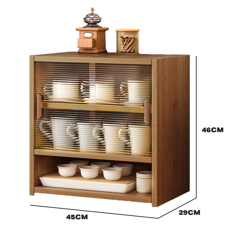 Bamboo Dustproof Cup Storage Cabinet | Sliding Acrylic Door | Stylish & Space-Saving Organizer