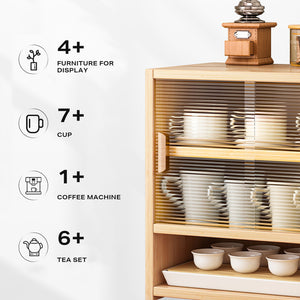 Bamboo Dustproof Cup Storage Cabinet | Sliding Acrylic Door | Stylish & Space-Saving Organizer
