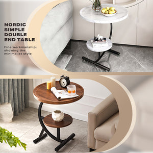 2 Tier End Table | Sofa Side End Table | Round Nightstand with Sturdy Metal Frame