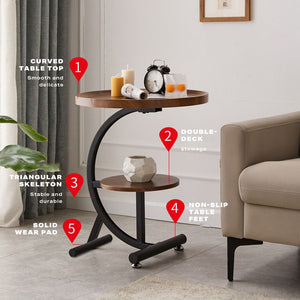 2 Tier End Table | Sofa Side End Table | Round Nightstand with Sturdy Metal Frame