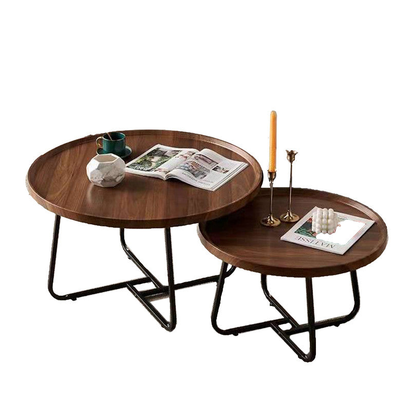 Removable Set of 2 Round Coffee Tables | Walnut Nesting Side End Table