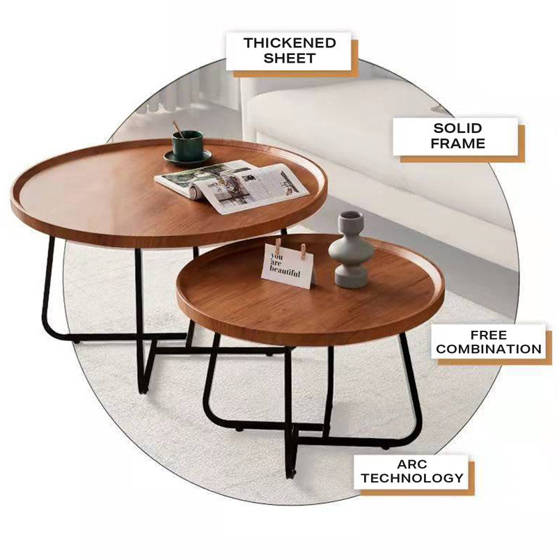 Removable Set of 2 Round Coffee Tables | Walnut Nesting Side End Table