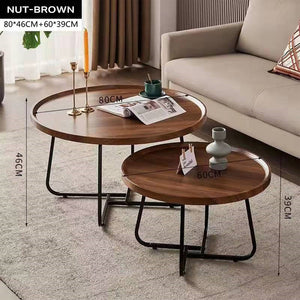 Removable Set of 2 Round Coffee Tables | Walnut Nesting Side End Table