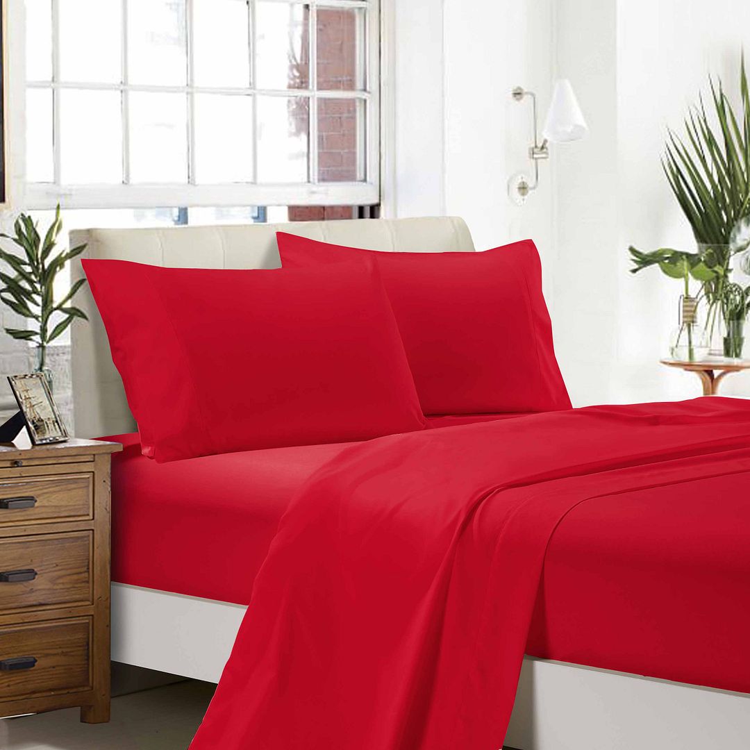 1000TC Ultra Soft Bed Sheet Set | Double Size | Red | Flat & Fitted
