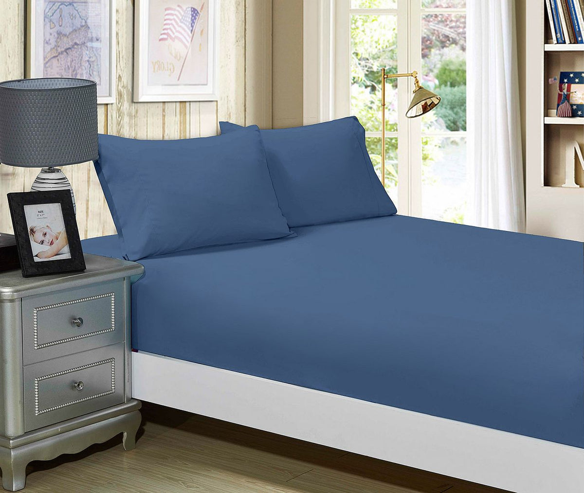 1000TC Ultra Soft Fitted Sheet & 2 Pillowcases Set | King Size Bed | Greyish Blue