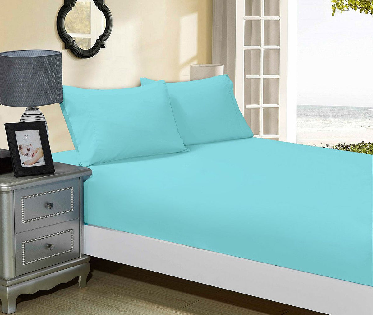 1000TC Ultra Soft Fitted Sheet & 2 Pillowcases Set | King Size Bed | Aqua
