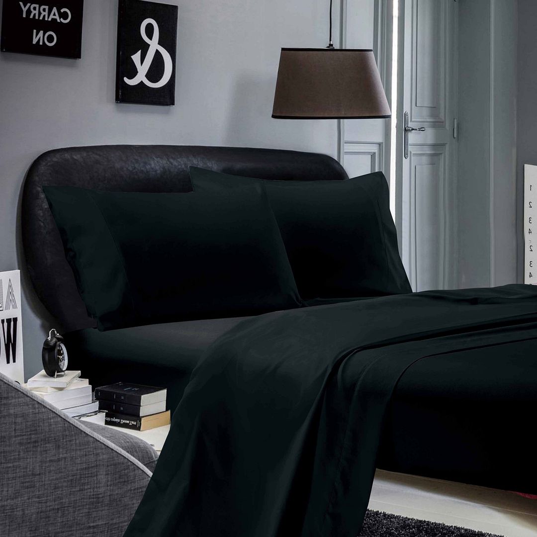 1000TC Ultra Soft Bed Sheet Set | King Size | Black | Flat & Fitted