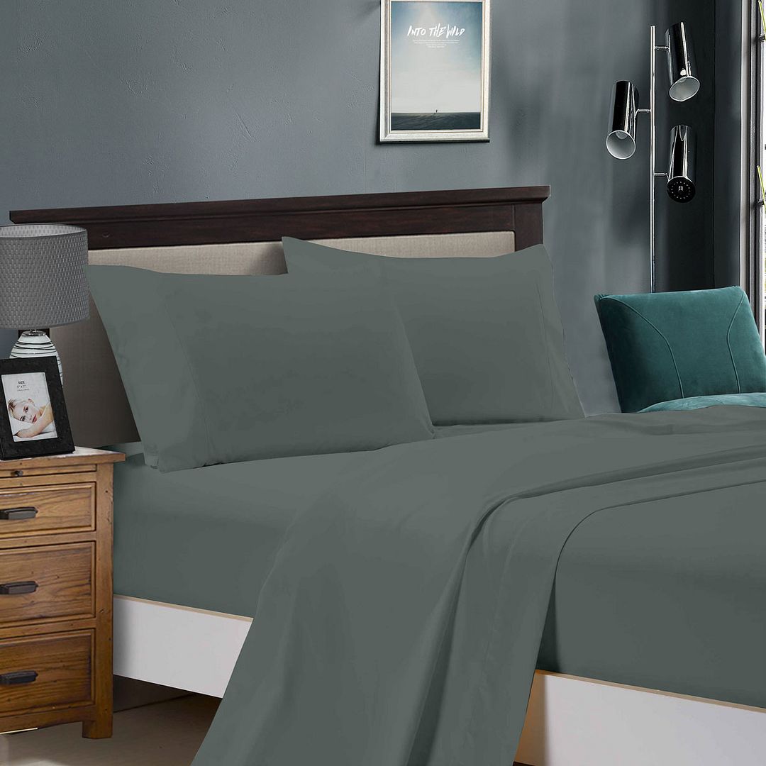 1000TC Ultra Soft Bed Sheet Set | King Size | Charcoal | Flat & Fitted