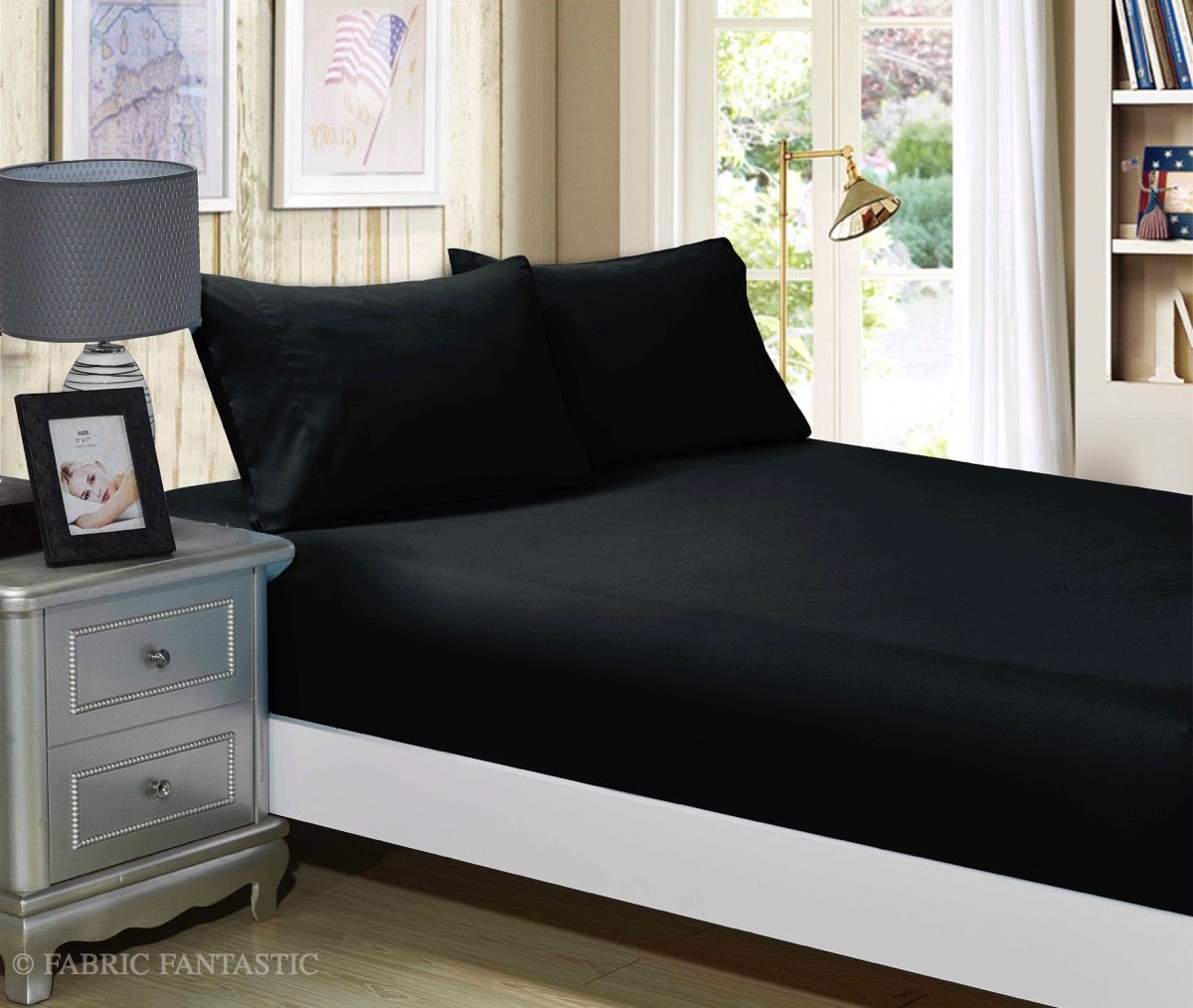 1000TC Ultra Soft Fitted Sheet & Pillowcase Set | King Single Size | Black