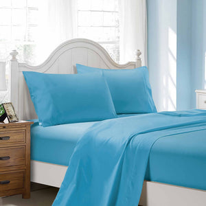 1000TC Ultra Soft Bed Sheet Set | Queen Size | Light Blue | Flat & Fitted