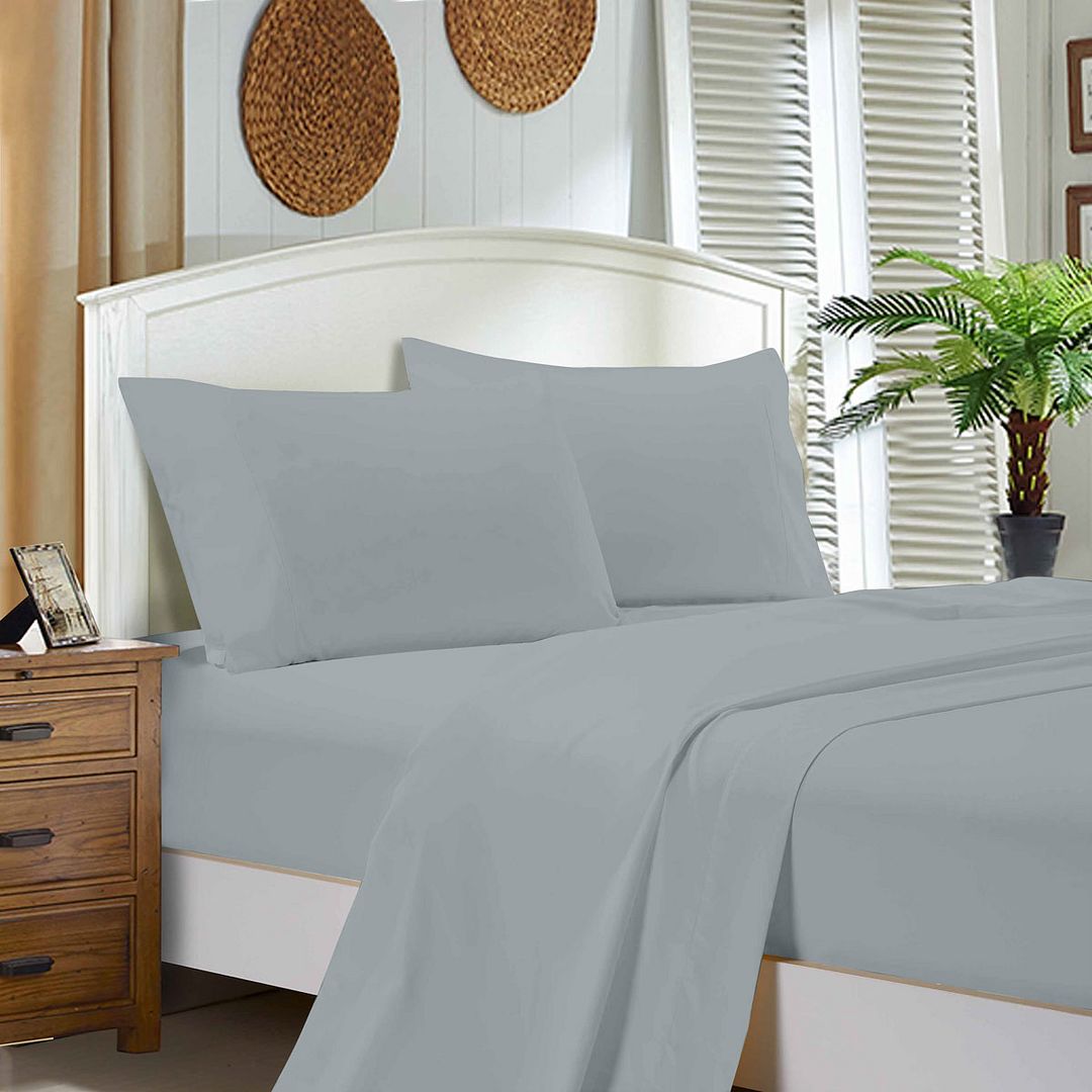 1000TC Queen Size Bed Soft Flat & Fitted Sheet Set | Silver