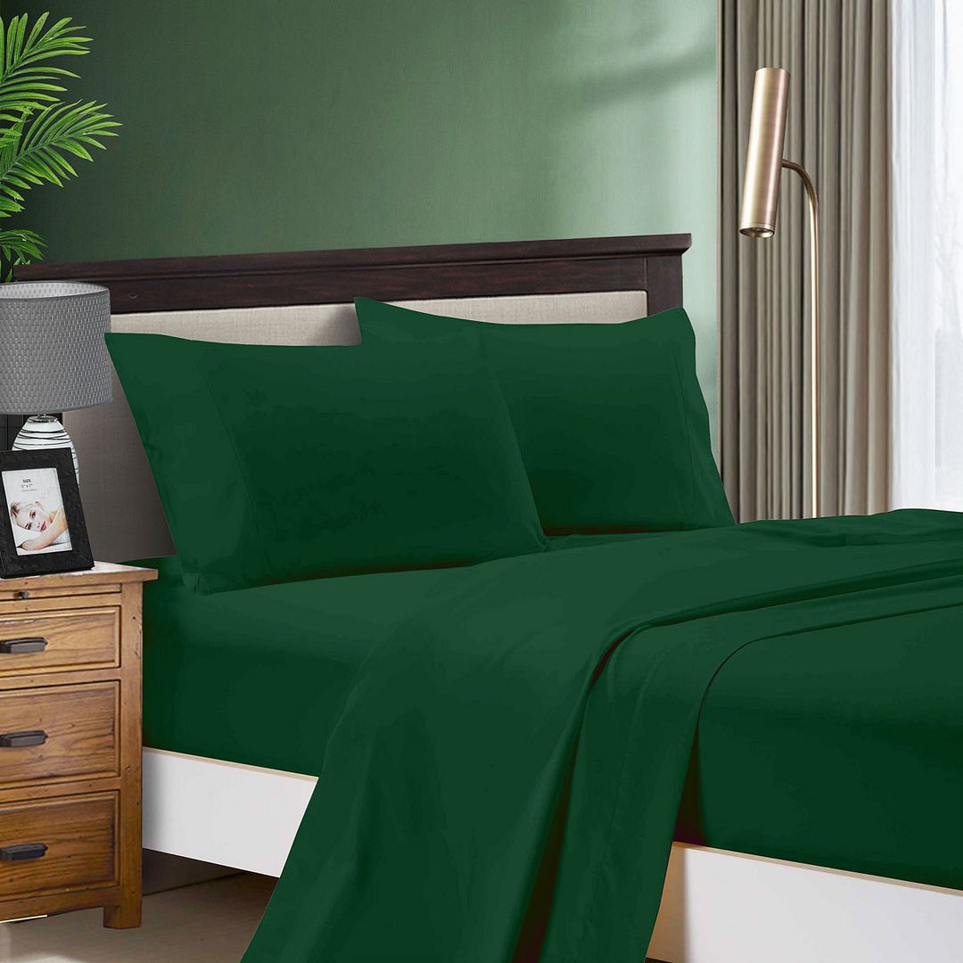 1000TC Ultra Soft Bed Sheet Set | Queen Size | Dark Green | Flat & Fitted