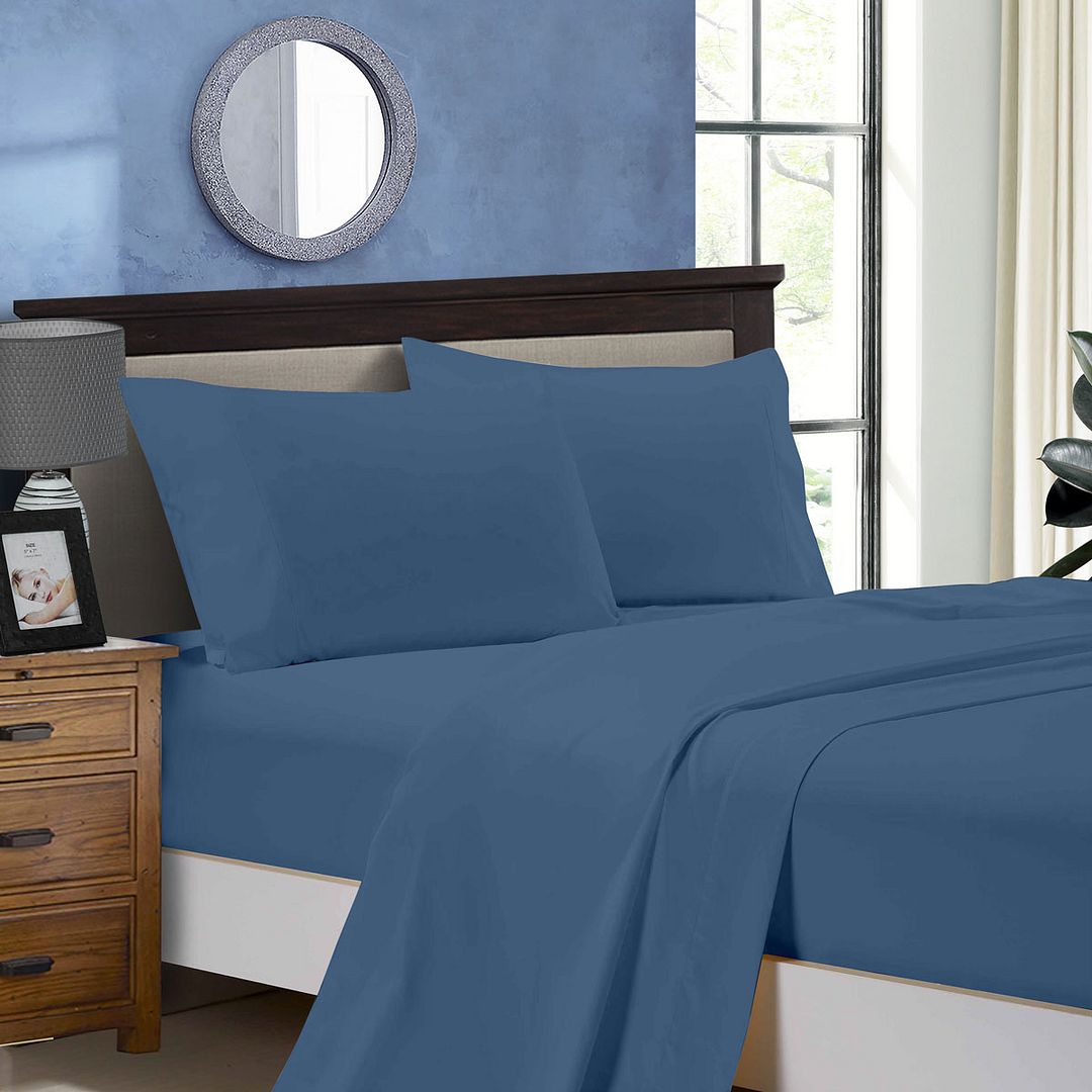 1000TC Queen Size Bed Soft Flat & Fitted Sheet Set | Greyish Blue