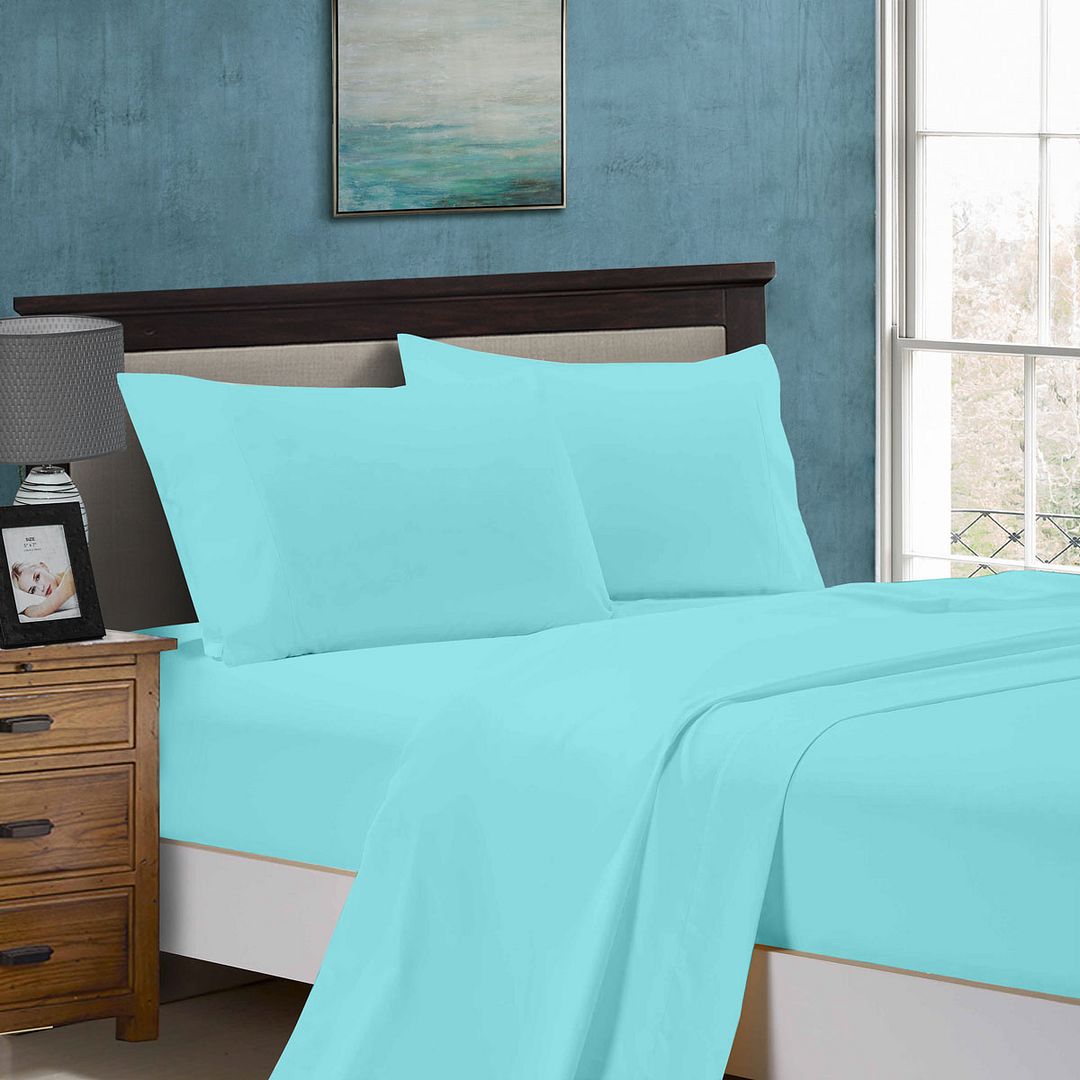 1000TC Queen Size Bed Soft Flat & Fitted Sheet Set | Aqua