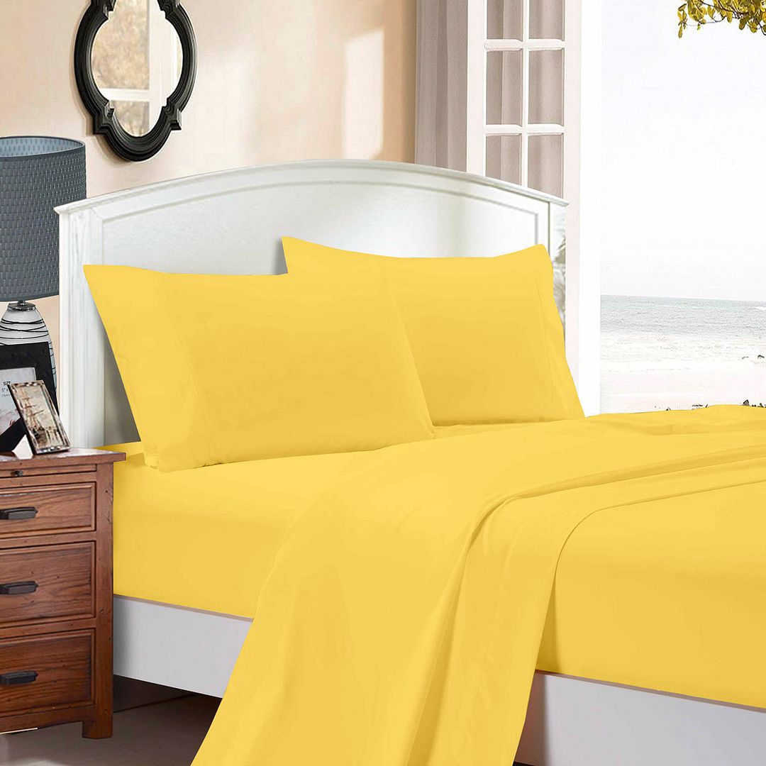 1000TC Ultra Soft Bed Sheet Set | Queen Size | Yellow | Flat & Fitted
