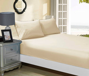 1000TC Ultra Soft Fitted Sheet & 2 Pillowcases Set | Super King Size | Beige