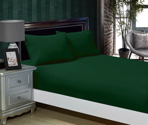 1000TC Ultra Soft Fitted Sheet & 2 Pillowcases Set | Super King Size Bed | Dark Green