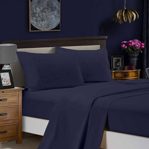 1000TC Ultra Soft Bed Sheet Set | Super King Size | Midnight Blue | Flat & Fitted