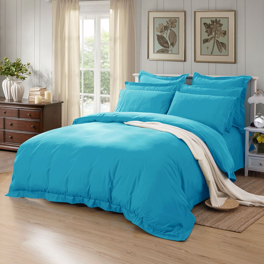 1000TC | Tailored | Double Size | Light Blue | Duvet Quilt Cover Set