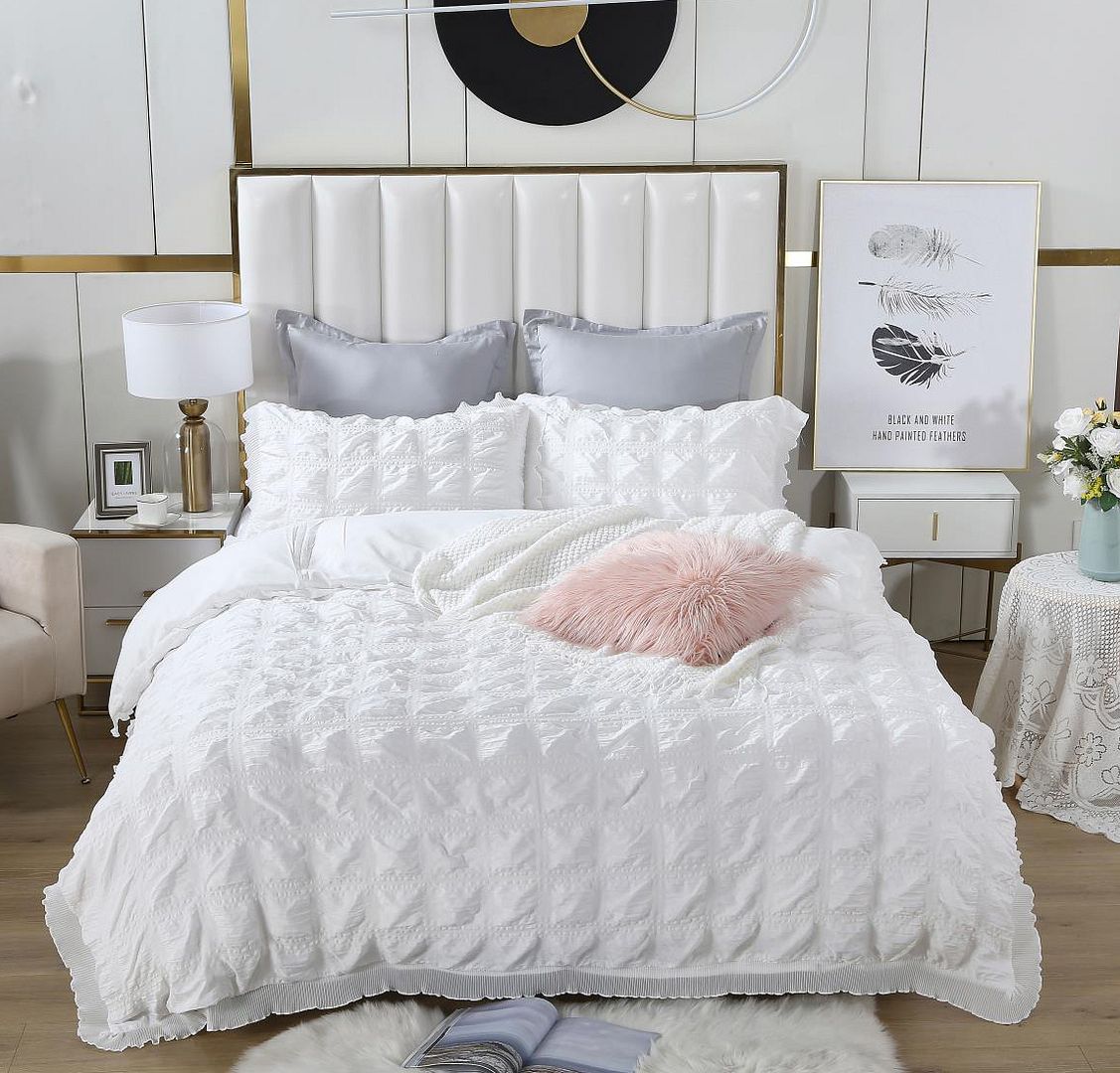 Ruffles Textured Jacquard | King Size | White | Duvet Quilt Cover Set