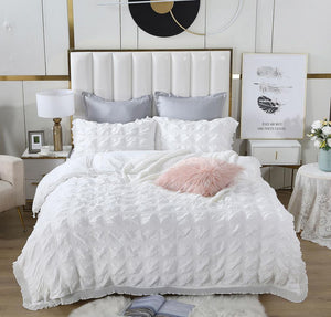 Ruffles Textured Jacquard | King Size | White | Duvet Quilt Cover Set