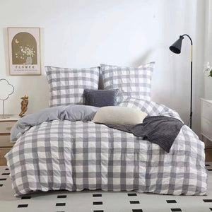 Rylee Grey Check Seersucker Quilt Cover Set | King Size