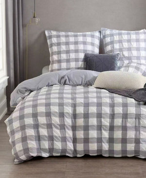 Rylee Grey Check Seersucker Quilt Cover Set | King Size