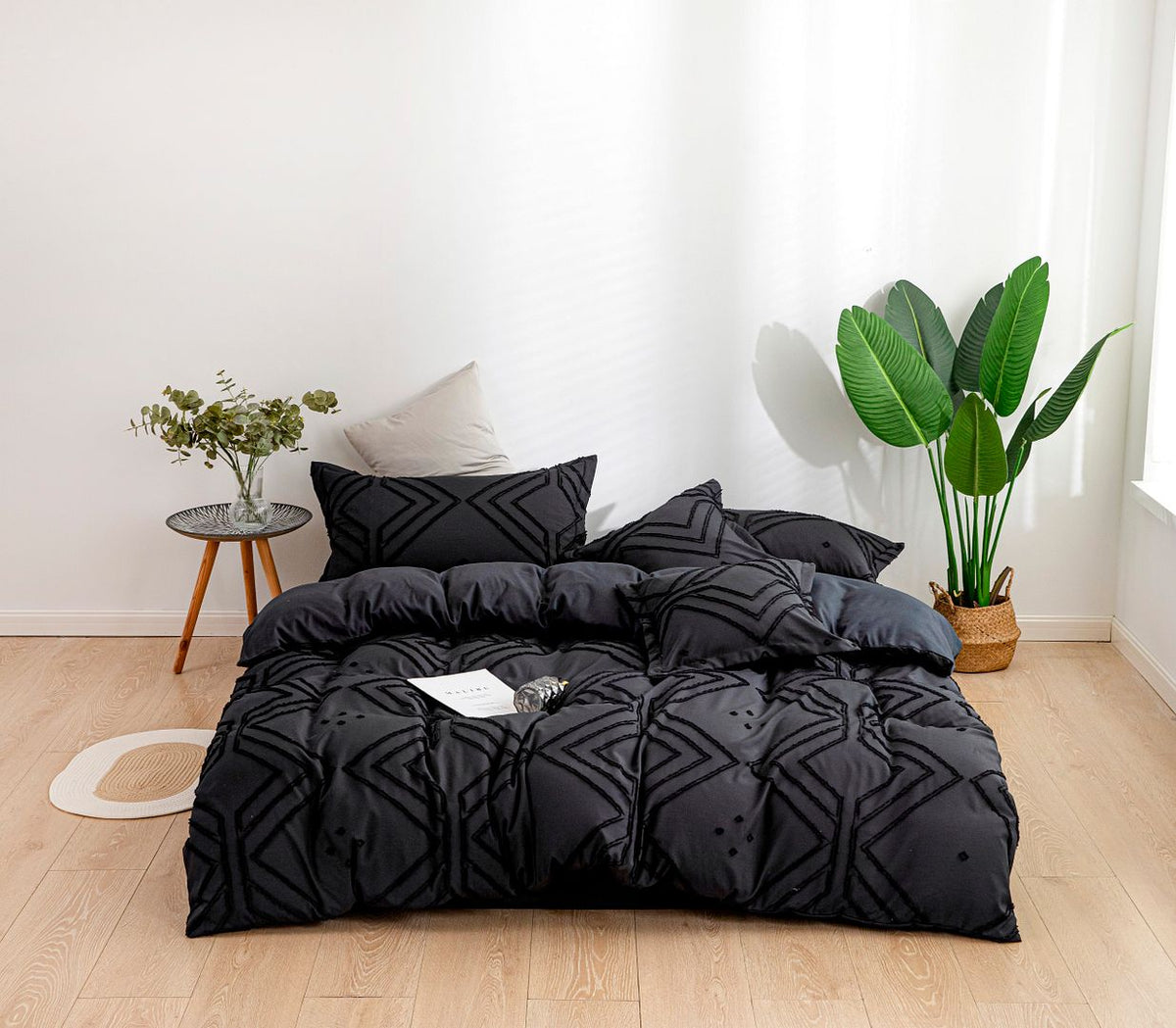 Tufted Textured Jacquard | King Size | Black | Duvet Quilt Cover Set