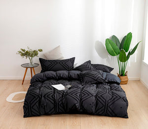 Tufted Textured Jacquard | King Size | Black | Duvet Quilt Cover Set