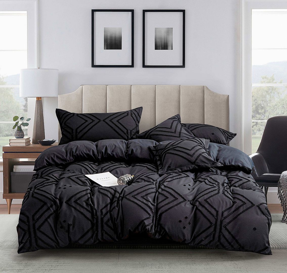 Tufted Textured Jacquard | Queen Size | Black | Duvet Quilt Cover Set